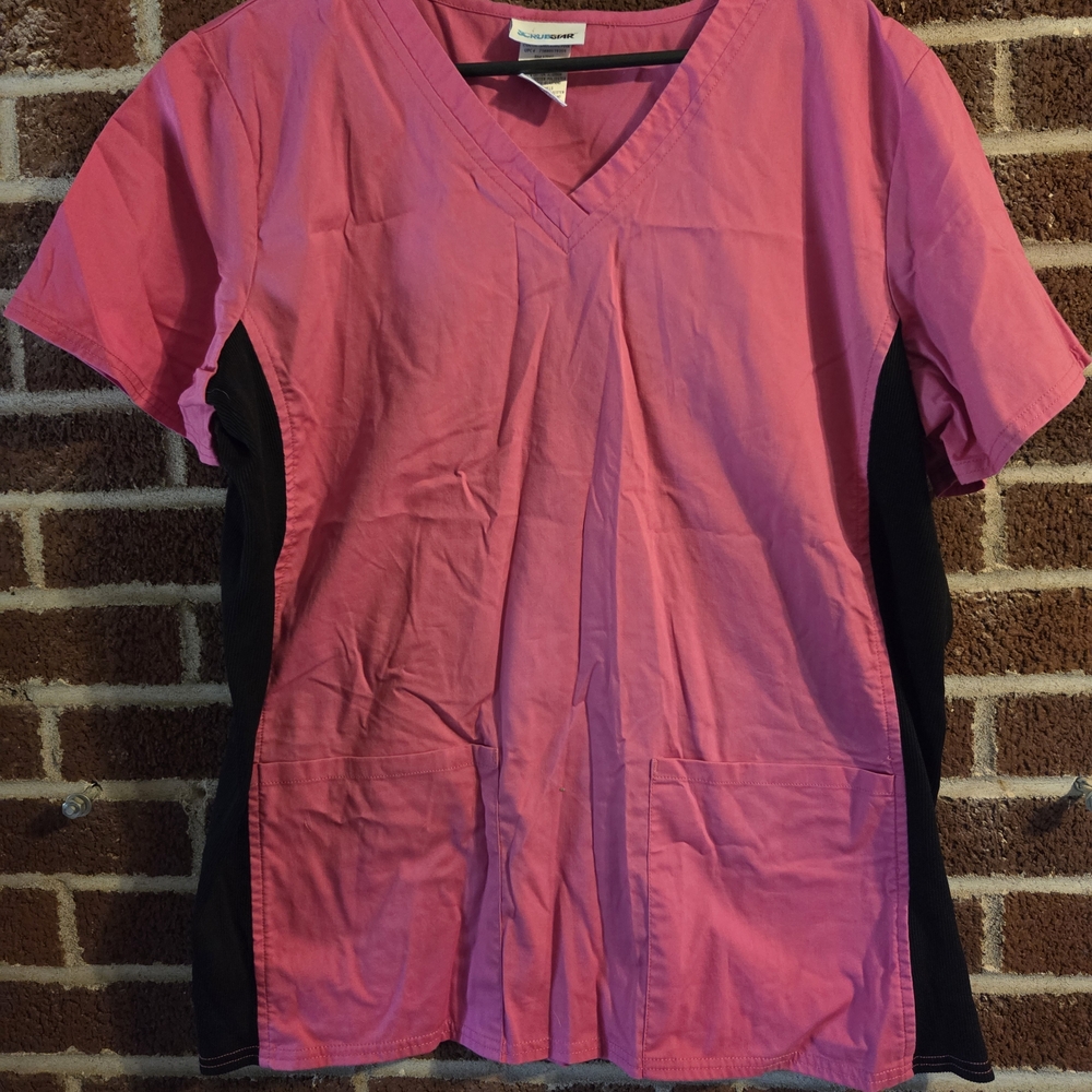 Scrubstar Pink and Black V-Neck Top